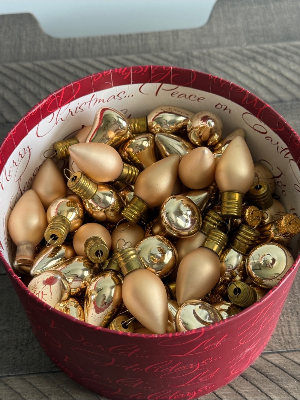 Gold Christmas Light Bulb & Bell Ornaments - Holiday Décor